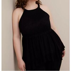 Torrid Womens 00 Medium Top Babydoll Gauze With Lace Halter Tank Sleeveless